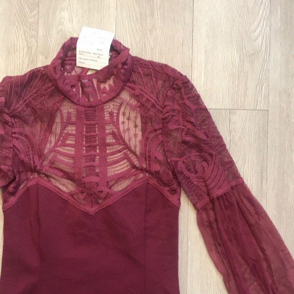 🆕 Free People Merlot Sheer Neckline Dress - Picture 2 of 5